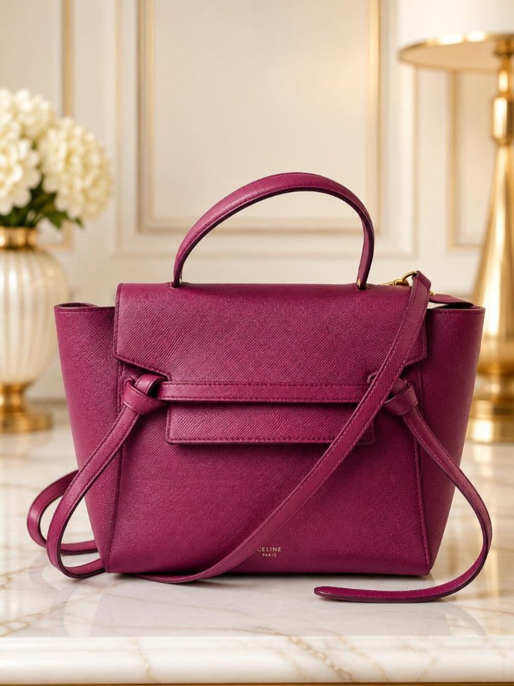 Authentic Celine Pink Grained Leather Handbag Satchel Luxury Cheaper